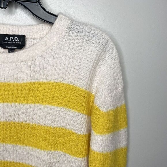 A.P.C. Womens Lia Yellow-Stripe Pullover Sweater Sz XL Alpaca-Wool-Blend Paris - Picture 3 of 7